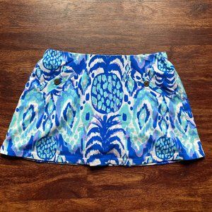 Lilly Pulitzer blue & white mini skort w non-functional pockets & built in short